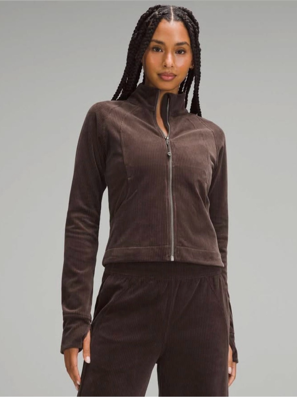Lululemon Scuba Track Jacket Velvet Cord Sz 8 Espresso